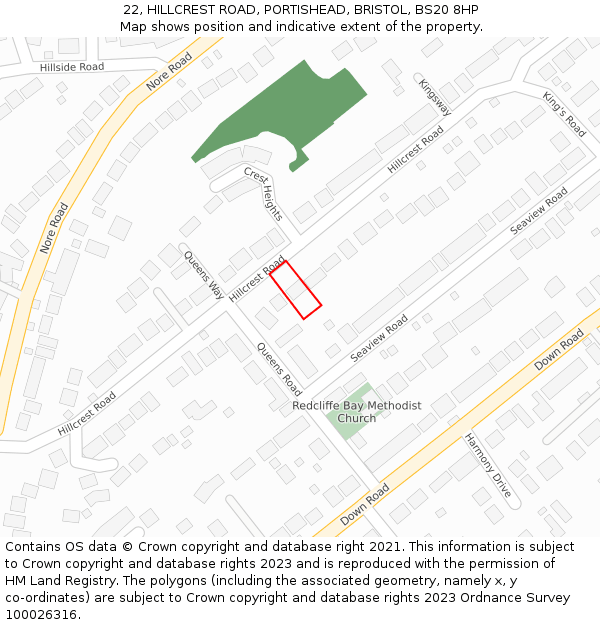 22, HILLCREST ROAD, PORTISHEAD, BRISTOL, BS20 8HP: Location map and indicative extent of plot