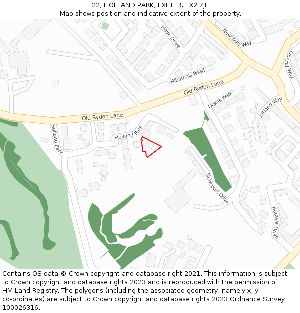 22, HOLLAND PARK, EXETER, EX2 7JE: Location map and indicative extent of plot