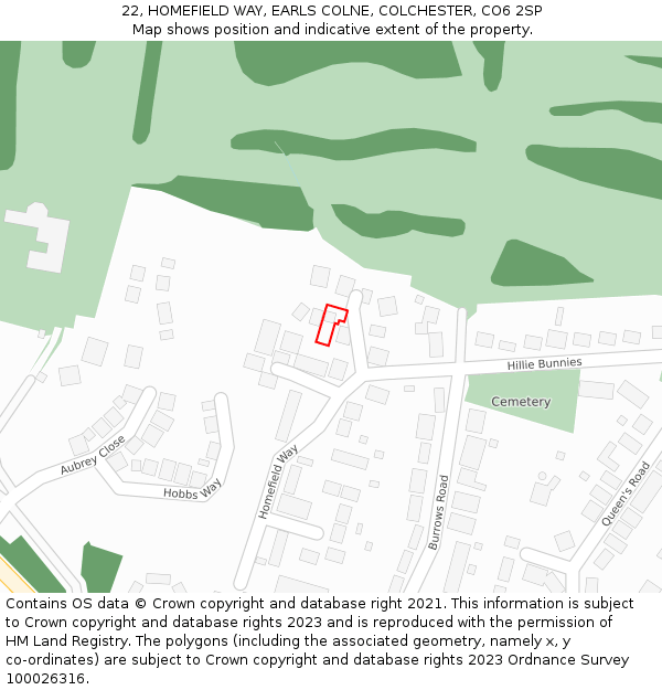 22, HOMEFIELD WAY, EARLS COLNE, COLCHESTER, CO6 2SP: Location map and indicative extent of plot