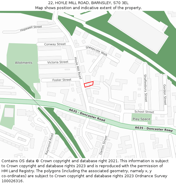 22, HOYLE MILL ROAD, BARNSLEY, S70 3EL: Location map and indicative extent of plot