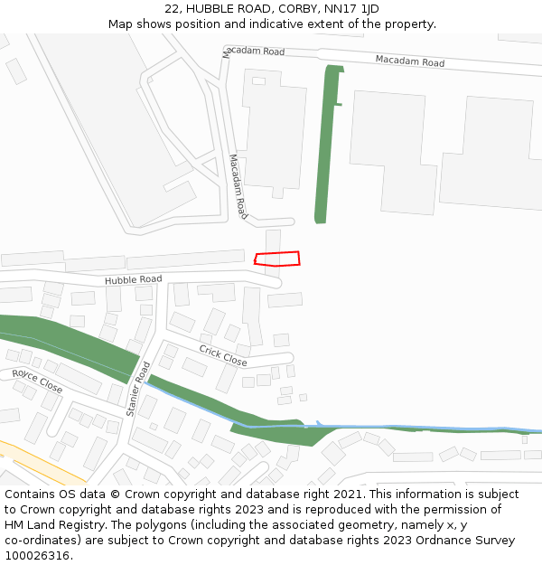 22, HUBBLE ROAD, CORBY, NN17 1JD: Location map and indicative extent of plot