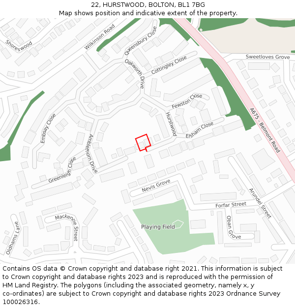 22, HURSTWOOD, BOLTON, BL1 7BG: Location map and indicative extent of plot