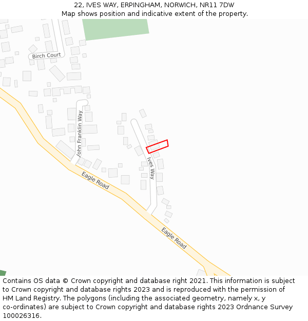 22, IVES WAY, ERPINGHAM, NORWICH, NR11 7DW: Location map and indicative extent of plot