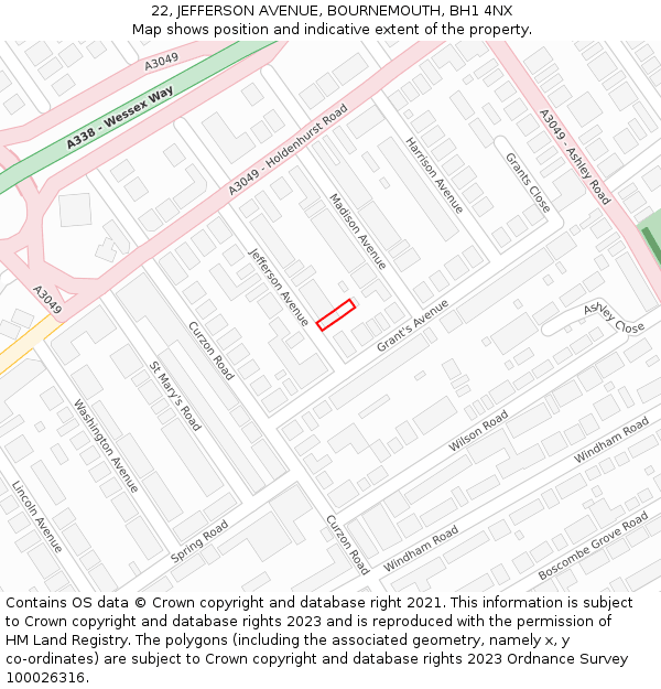 22, JEFFERSON AVENUE, BOURNEMOUTH, BH1 4NX: Location map and indicative extent of plot