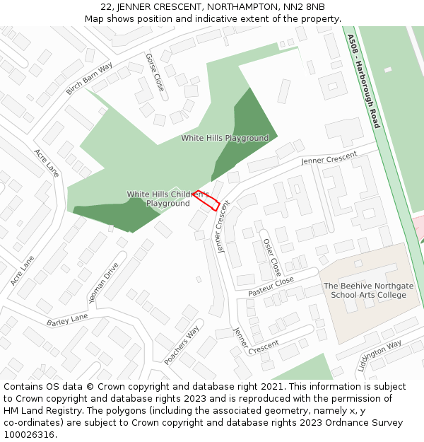 22, JENNER CRESCENT, NORTHAMPTON, NN2 8NB: Location map and indicative extent of plot