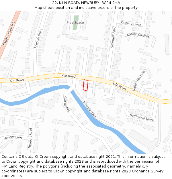 22, KILN ROAD, NEWBURY, RG14 2HA: Location map and indicative extent of plot