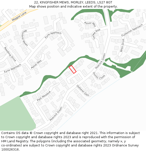 22, KINGFISHER MEWS, MORLEY, LEEDS, LS27 8GT: Location map and indicative extent of plot