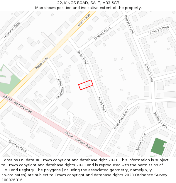 22, KINGS ROAD, SALE, M33 6GB: Location map and indicative extent of plot