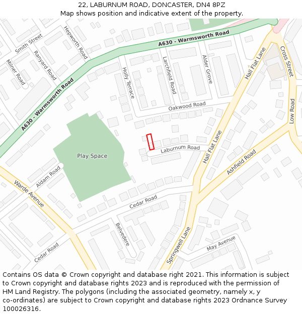 22, LABURNUM ROAD, DONCASTER, DN4 8PZ: Location map and indicative extent of plot