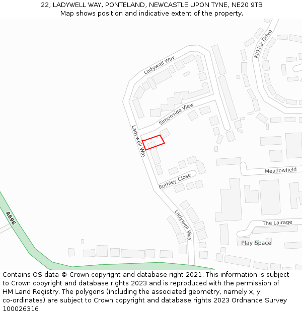 22, LADYWELL WAY, PONTELAND, NEWCASTLE UPON TYNE, NE20 9TB: Location map and indicative extent of plot