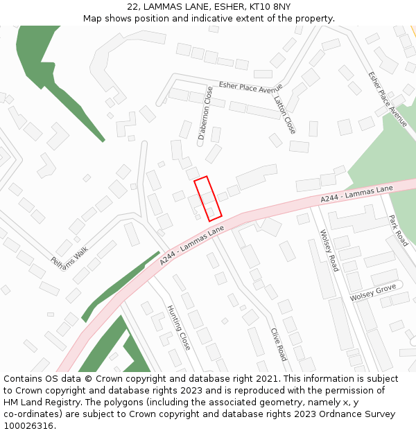 22, LAMMAS LANE, ESHER, KT10 8NY: Location map and indicative extent of plot