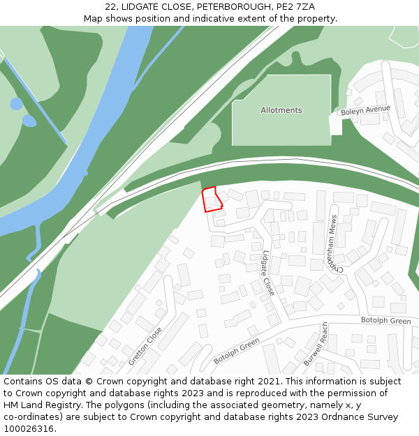 22, LIDGATE CLOSE, PETERBOROUGH, PE2 7ZA: Location map and indicative extent of plot