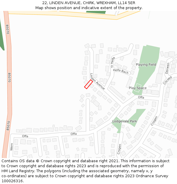 22, LINDEN AVENUE, CHIRK, WREXHAM, LL14 5ER: Location map and indicative extent of plot