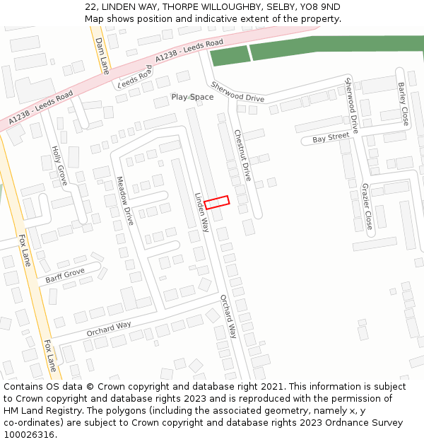 22, LINDEN WAY, THORPE WILLOUGHBY, SELBY, YO8 9ND: Location map and indicative extent of plot