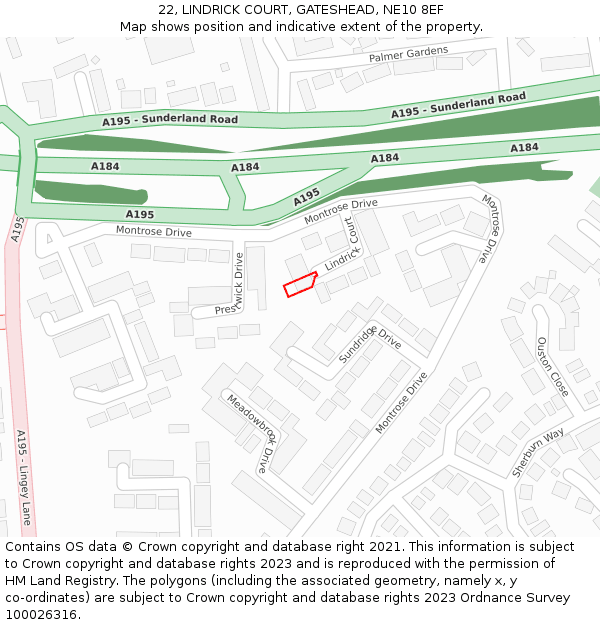 22, LINDRICK COURT, GATESHEAD, NE10 8EF: Location map and indicative extent of plot