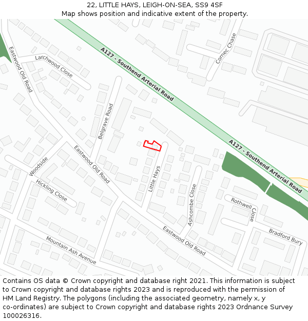 22, LITTLE HAYS, LEIGH-ON-SEA, SS9 4SF: Location map and indicative extent of plot