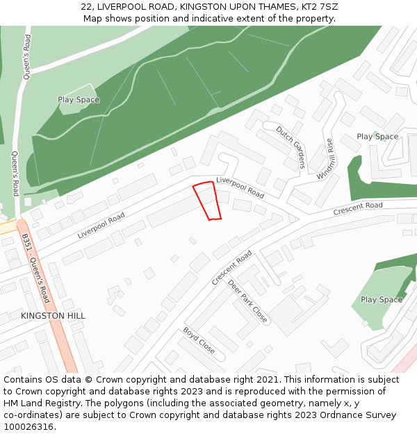 22, LIVERPOOL ROAD, KINGSTON UPON THAMES, KT2 7SZ: Location map and indicative extent of plot