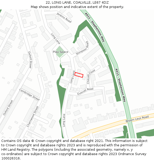 22, LONG LANE, COALVILLE, LE67 4DZ: Location map and indicative extent of plot