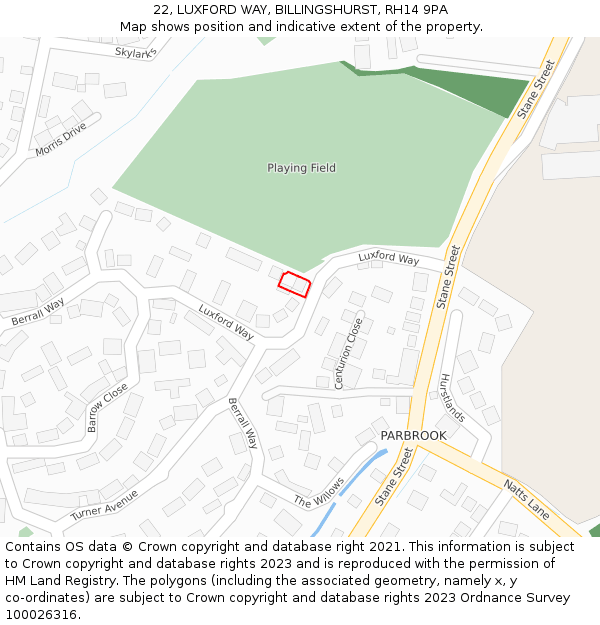 22, LUXFORD WAY, BILLINGSHURST, RH14 9PA: Location map and indicative extent of plot