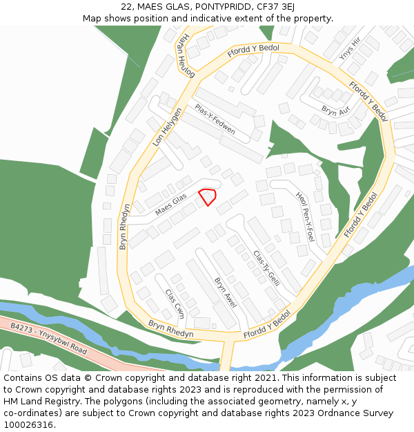 22, MAES GLAS, PONTYPRIDD, CF37 3EJ: Location map and indicative extent of plot