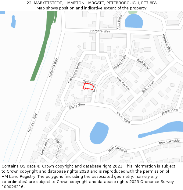 22, MARKETSTEDE, HAMPTON HARGATE, PETERBOROUGH, PE7 8FA: Location map and indicative extent of plot