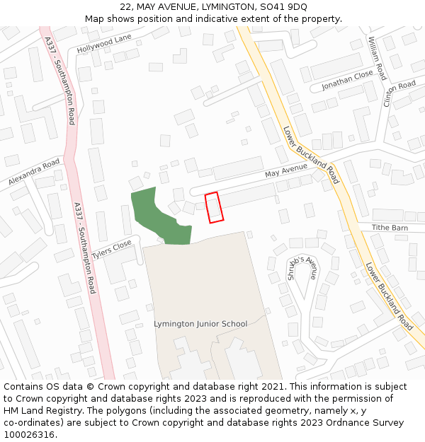 22, MAY AVENUE, LYMINGTON, SO41 9DQ: Location map and indicative extent of plot