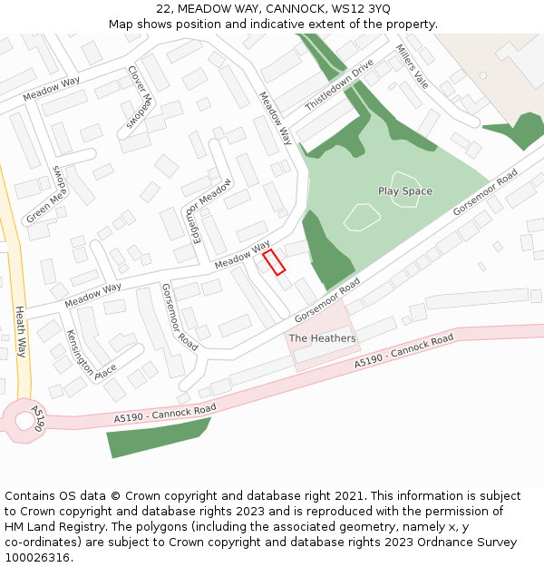 22, MEADOW WAY, CANNOCK, WS12 3YQ: Location map and indicative extent of plot