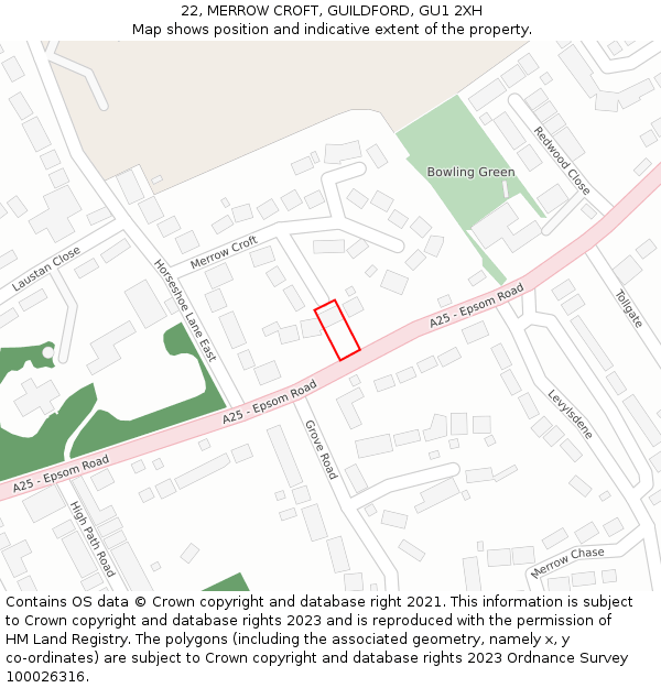 22, MERROW CROFT, GUILDFORD, GU1 2XH: Location map and indicative extent of plot