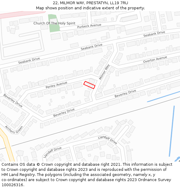 22, MILMOR WAY, PRESTATYN, LL19 7RU: Location map and indicative extent of plot