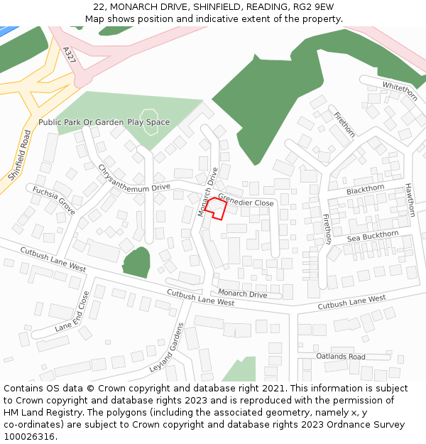 22, MONARCH DRIVE, SHINFIELD, READING, RG2 9EW: Location map and indicative extent of plot