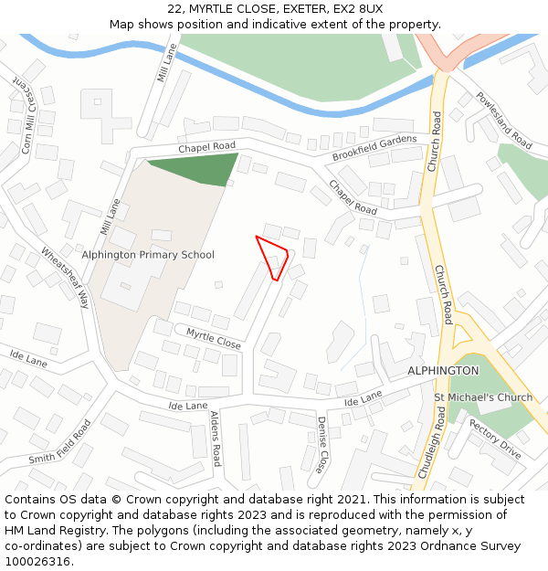 22, MYRTLE CLOSE, EXETER, EX2 8UX: Location map and indicative extent of plot