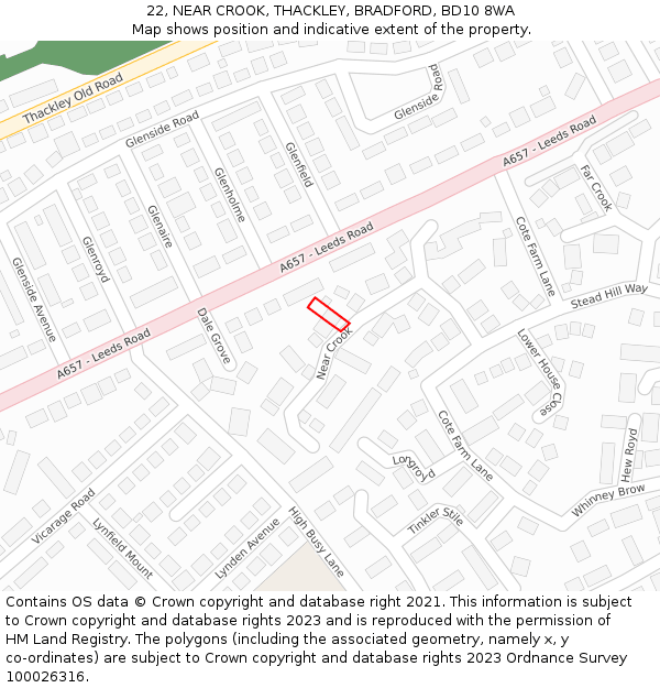 22, NEAR CROOK, THACKLEY, BRADFORD, BD10 8WA: Location map and indicative extent of plot