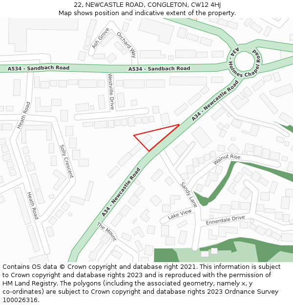 22, NEWCASTLE ROAD, CONGLETON, CW12 4HJ: Location map and indicative extent of plot