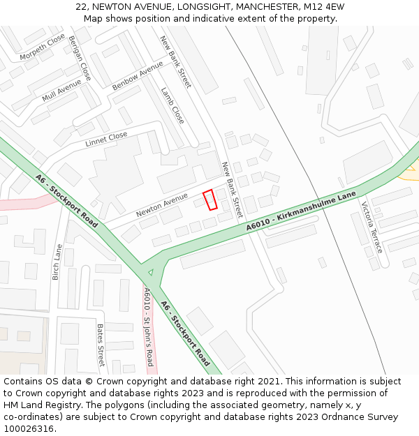 22, NEWTON AVENUE, LONGSIGHT, MANCHESTER, M12 4EW: Location map and indicative extent of plot