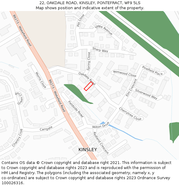 22, OAKDALE ROAD, KINSLEY, PONTEFRACT, WF9 5LS: Location map and indicative extent of plot