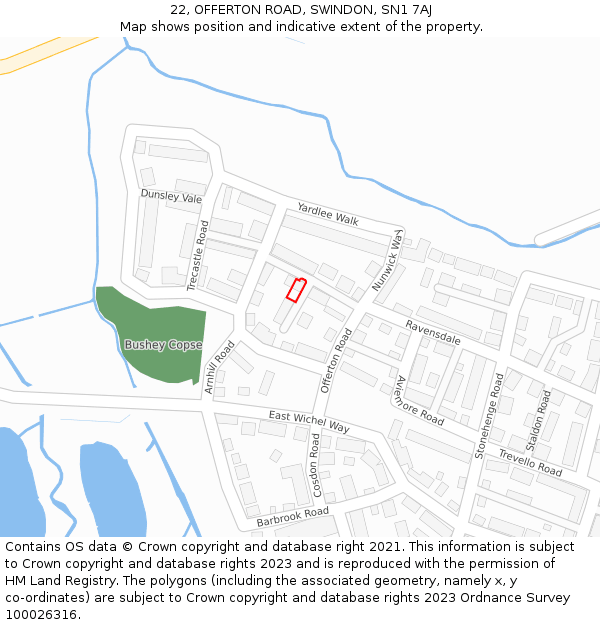 22, OFFERTON ROAD, SWINDON, SN1 7AJ: Location map and indicative extent of plot