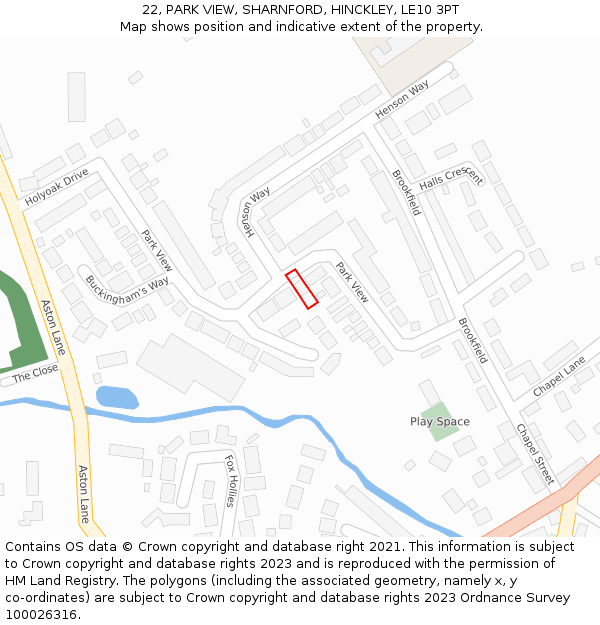 22, PARK VIEW, SHARNFORD, HINCKLEY, LE10 3PT: Location map and indicative extent of plot