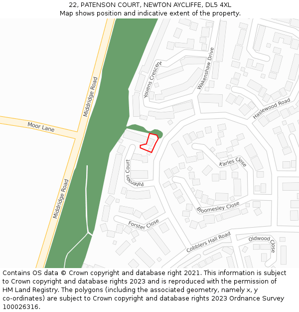 22, PATENSON COURT, NEWTON AYCLIFFE, DL5 4XL: Location map and indicative extent of plot