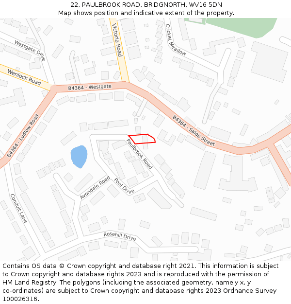 22, PAULBROOK ROAD, BRIDGNORTH, WV16 5DN: Location map and indicative extent of plot