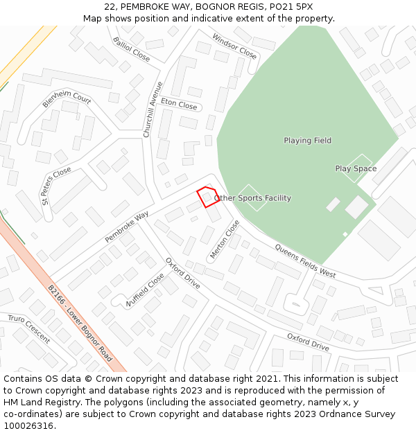 22, PEMBROKE WAY, BOGNOR REGIS, PO21 5PX: Location map and indicative extent of plot