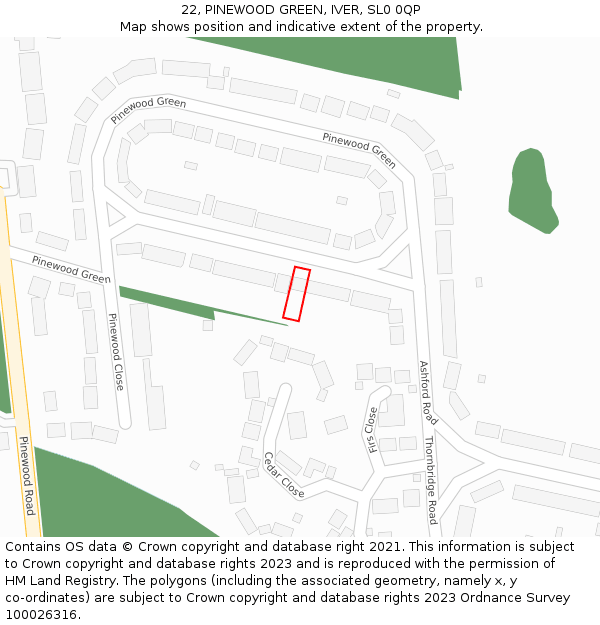 22, PINEWOOD GREEN, IVER, SL0 0QP: Location map and indicative extent of plot