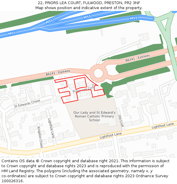 22, PRIORS LEA COURT, FULWOOD, PRESTON, PR2 3NF: Location map and indicative extent of plot