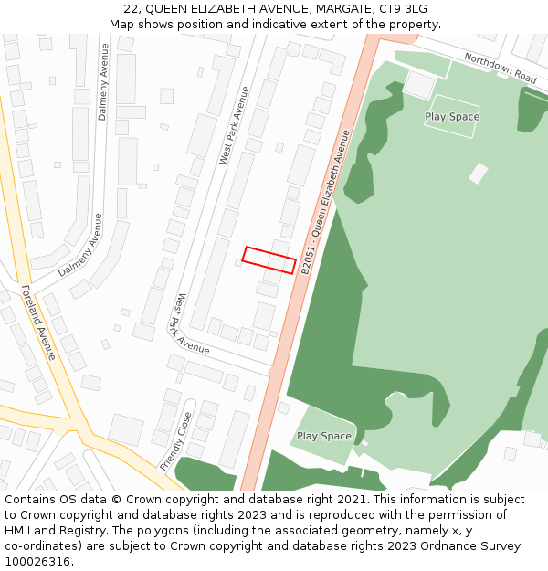 22, QUEEN ELIZABETH AVENUE, MARGATE, CT9 3LG: Location map and indicative extent of plot