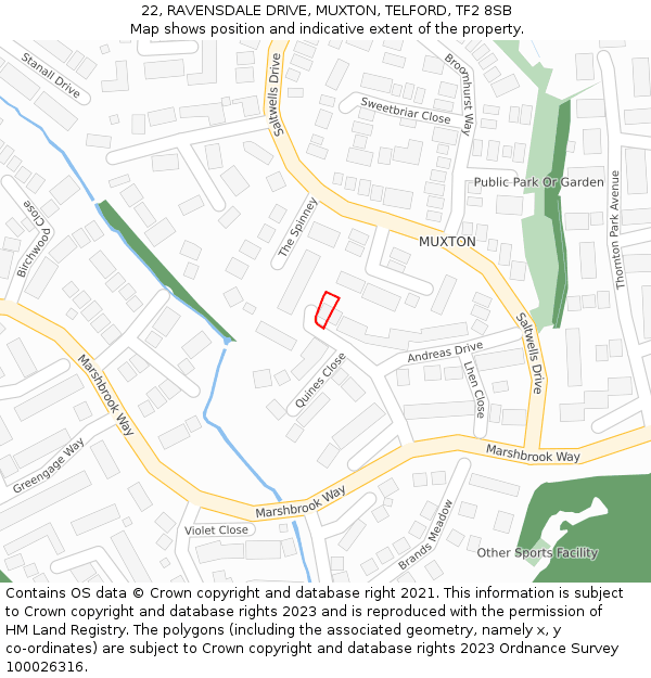 22, RAVENSDALE DRIVE, MUXTON, TELFORD, TF2 8SB: Location map and indicative extent of plot