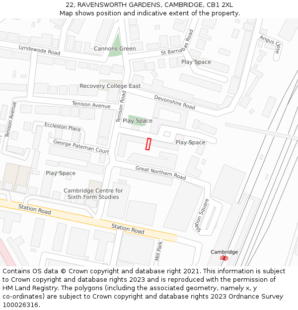 22, RAVENSWORTH GARDENS, CAMBRIDGE, CB1 2XL: Location map and indicative extent of plot