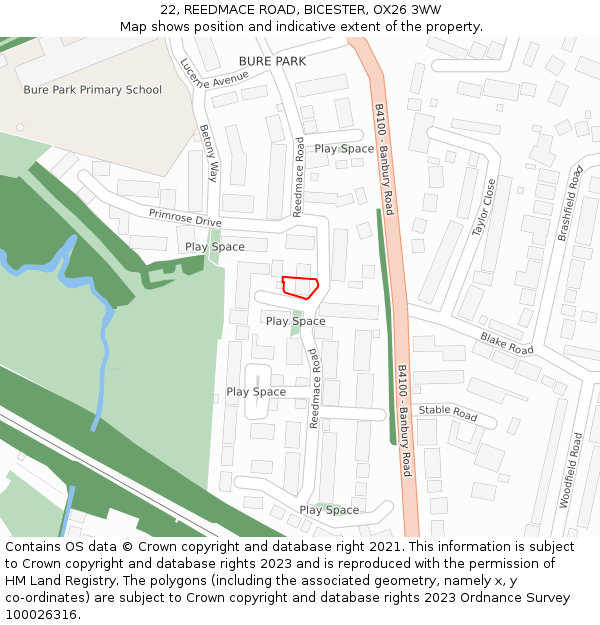 22, REEDMACE ROAD, BICESTER, OX26 3WW: Location map and indicative extent of plot