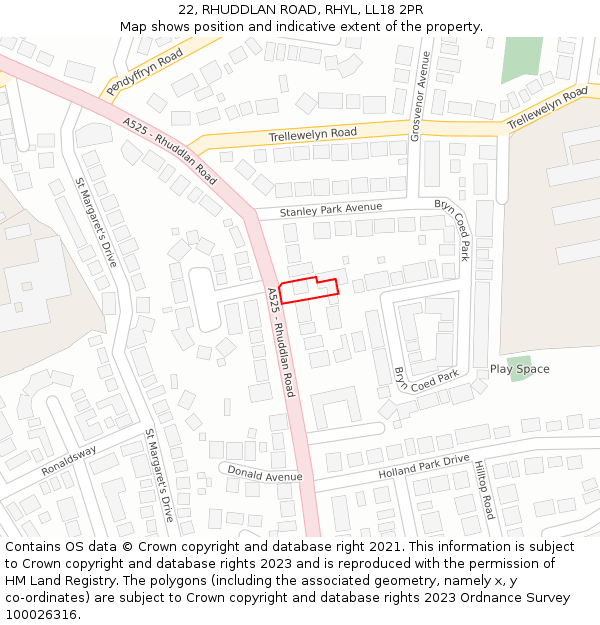 22, RHUDDLAN ROAD, RHYL, LL18 2PR: Location map and indicative extent of plot