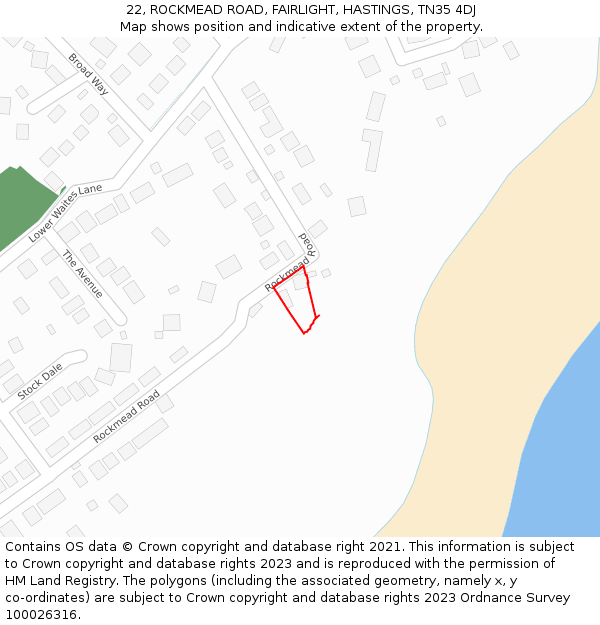 22, ROCKMEAD ROAD, FAIRLIGHT, HASTINGS, TN35 4DJ: Location map and indicative extent of plot