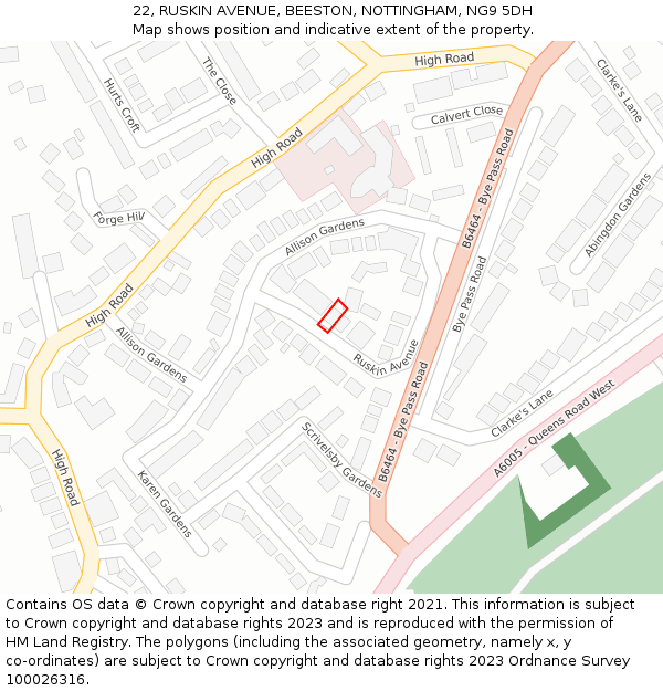 22, RUSKIN AVENUE, BEESTON, NOTTINGHAM, NG9 5DH: Location map and indicative extent of plot