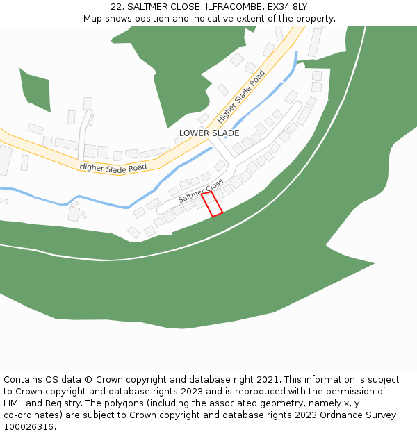 22, SALTMER CLOSE, ILFRACOMBE, EX34 8LY: Location map and indicative extent of plot